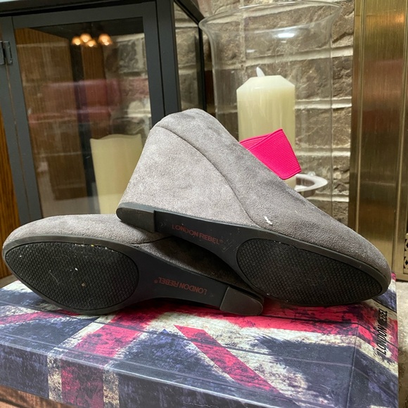 LONDON REBEL Wedge Heel Grey Microsuede Hot Pink Elastic Size 7 - Picture 8 of 10